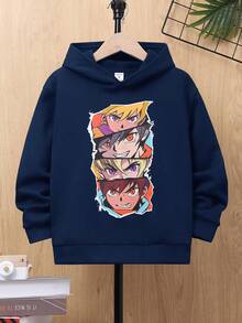 SHEIN 青少年男孩图案保暖内衬卫衣 - 藍色 - 查看 4