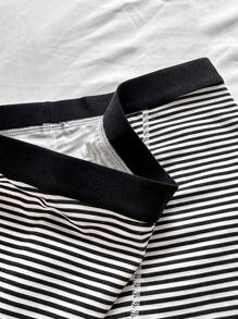 Striped Button Front Boyshorts - Black and White - View 5