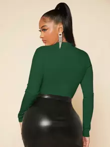 SHEIN SXY 拉鏈開襟修身連體衣 - 墨綠色 - 查看 2