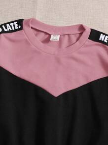 SHEIN 青少年女孩字母圖案拼接側邊接縫運動衫和緊身打底褲 - 藕粉色 - 查看 4