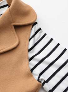 SHEIN 女小童條紋印花T恤&腰帶外套 - 卡其色 - 查看 3