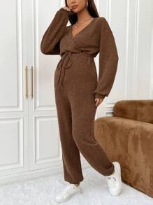 SHEIN Thai sản Surplice cổ Nút phía trước Áo liền quần - màu nâu - Xem 4