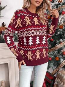 EMERY ROSE Christmas Elk & Tree Pattern Raglan Sleeve Sweater,Long Sleeve Tops Knit Pullover Fall Winter Sweater - Multicolor - View 7
