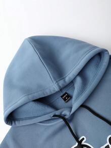 Aesthetic Post--Men Letter Graphic Kangaroo Pocket Drawstring Oversize Hoodie - Blue - View 4