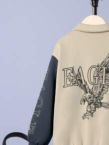SHEIN 男大童字母圖案撞色落肩袖夾克 - 卡其色 - 查看 10