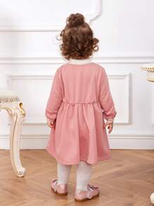 SHEIN Baby Girl Contrast Collar Half Button Smock Dress