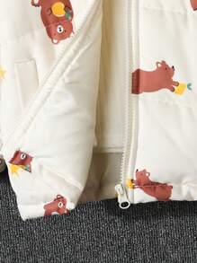 Young Boy Bear Print Raglan Sleeve Hooded Padded Coat Without Sweater - Apricot - View 6