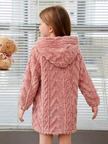 女小童3D熊裝飾搖粒絨連帽衛衣裙 - 粉色 - 查看 2