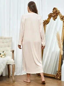 卡通字母图案睡衣睡裙、长裙 - 杏色 - 查看 2