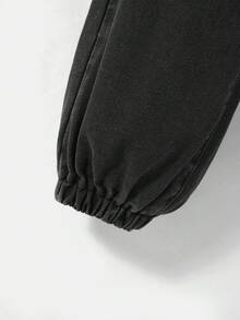 SHEIN Tween Boys Flap Pocket Cargo Jeans - Black - View 3