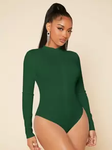 SHEIN SXY 拉鏈開襟修身連體衣 - 墨綠色 - 查看 5