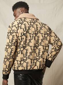 GENTILAND 宽松版型男士字母图案羊羔绒领落肩夹克（不含 T 恤） - 彩色 - 查看 2