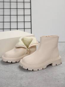秋冬季女宝宝纯色保暖短靴 - 米色 - 查看 1