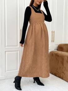 SHEIN Thai sản Áo phông trơn & Đầm Tổng thể - Màu Khaki - Xem 4