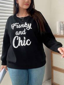 SHEIN Essnce Plus Slogan Graphic Drop Shoulder Sweatshirt - Black - View 5