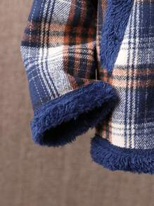 Tween Boy Plaid Print Teddy Lined Overcoat Without Sweater