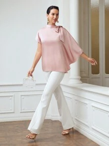 MOTF PREMIUM SHOULDER BOW SATIN BLOUSE