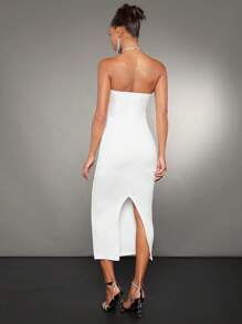 SHEIN BAE 1pc Solid Ruched Bodycon Dress - White - View 2