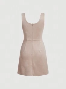 SHEIN MOD Nút phía trước Đầm Tổng thể Không có áo lót - Màu be - Xem 2