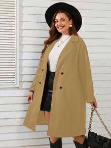 SHEIN Clasi Plus Lapel Neck Double Breasted Overcoat
