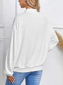 SHEIN Thai sản Thả vai Túi có nắp Nút phía trước Áo khoác - Màu be - Xem 3