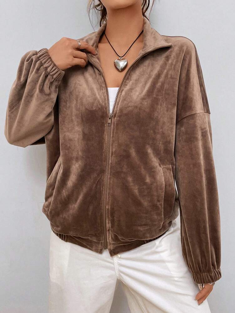 Drop Shoulder Zip Up Jacket