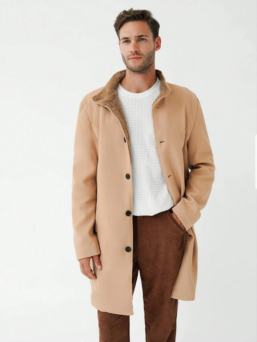 Manfinity VCAY Men Button Front Overcoat - Brown - View 1