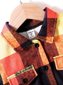 SHEIN 女小童格紋印花翻蓋細節花呢外套 - 彩色 - 查看 3