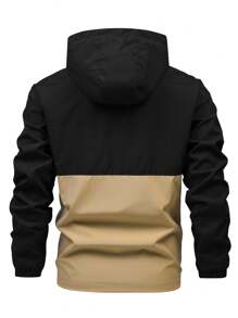 Manfinity Homme 男士字母图案双色抽绳连帽户外风衣外套, 户外风衣外套, 连帽衫, 男士户外风衣外套, 男士户外风衣外套连帽衫 - 黑色 - 查看 2