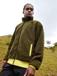 In My Nature Men Zip Up Contrast Trim Teddy Jacket