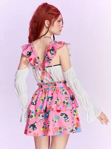 The Powerpuff Girls | ROMWE Falda pichi con estampado de dibujos animados ribete con fruncido - Multicolor - Ver 4