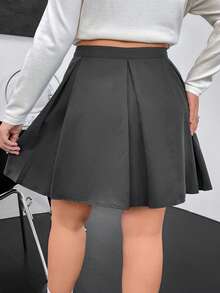 Flirla Plus High Waist Pleated Skirt - Grey - View 2