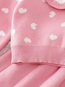 SHEIN Young Girl Heart Pattern Ruffle Trim 2 In 1 Sweater & Knit Skirt - Pink - View 8