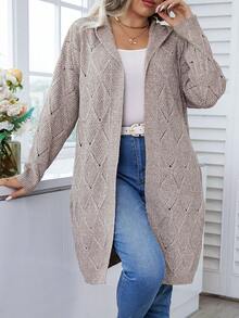 Calvaya Plus Pointelle Knit Hooded Duster Cardigan - Multicolor - View 6