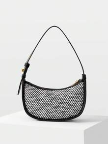 MOTF PREMIUM 粗花呢人造皮革單肩包 - 黑與白 - 查看 2