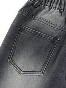 適合青少年男孩的貓鬚刷洗牛仔褲 - 黑色 - 查看 6