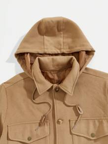 Manfinity Hypemode Nam Túi có nắp Dây rút áo có mũ Áo khoác - Màu Khaki - Xem 4