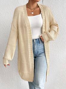 SHEIN Unity 落肩休闲设计开衫 - 杏色 - 查看 7