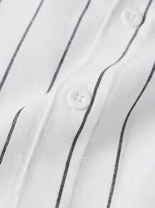 GENTILAND Camisa casual de manga larga con estampado de rayas de corte holgado para hombres - Blanco y Negro - Ver 4