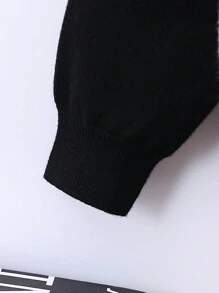 Young Boy Cartoon & Letter Pattern Sweater - Black - View 3