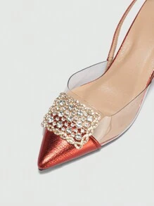 Women's Pointed Toe Stiletto Heels Red Pumps With Crystal And Cat Decoration, Elegant For Wedding, Party In Spring, Autumn And Winter - Red - View 4