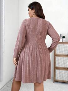 SHEIN LUNE 大碼女士圓領鈕扣細節a字裙 - 藕粉色 - 查看 2