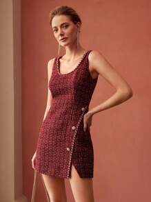 MOTF PREMIUM 粗花呢纽扣连衣裙