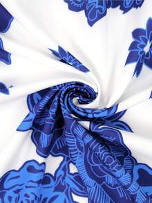 加大碼花卉印花燈籠袖荷葉邊工字襯衫裙 - 彩色 - 查看 3