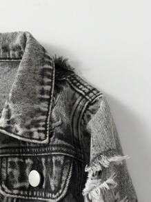 SHEIN Explorewe Chico joven Cazadora mezclilla desgarro - Gris - Ver 6