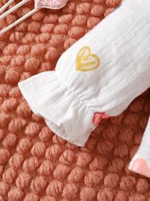 SHEIN 女嬰愛心圖案荷葉邊荷葉袖上衣和褲子和帽