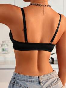 Women's Casual Black Backless Push Up Bra With Front Closure Medium Stretch Fabric - Black - View 2