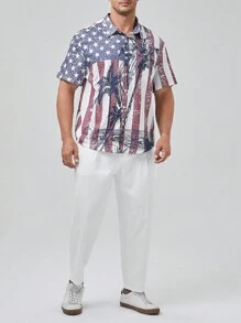 Manfinity RSRT Men Plus Striped & Tropical Print Shirt - Multicolor - View 4