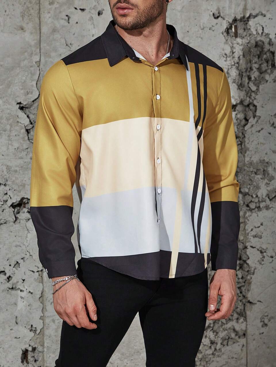 Men Plus Striped Print Shirt & Pants