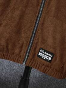 SHEIN Tween Boy Letter Patched Detail Teddy Lined Hooded Jacket Without Tee - Khaki - View 5